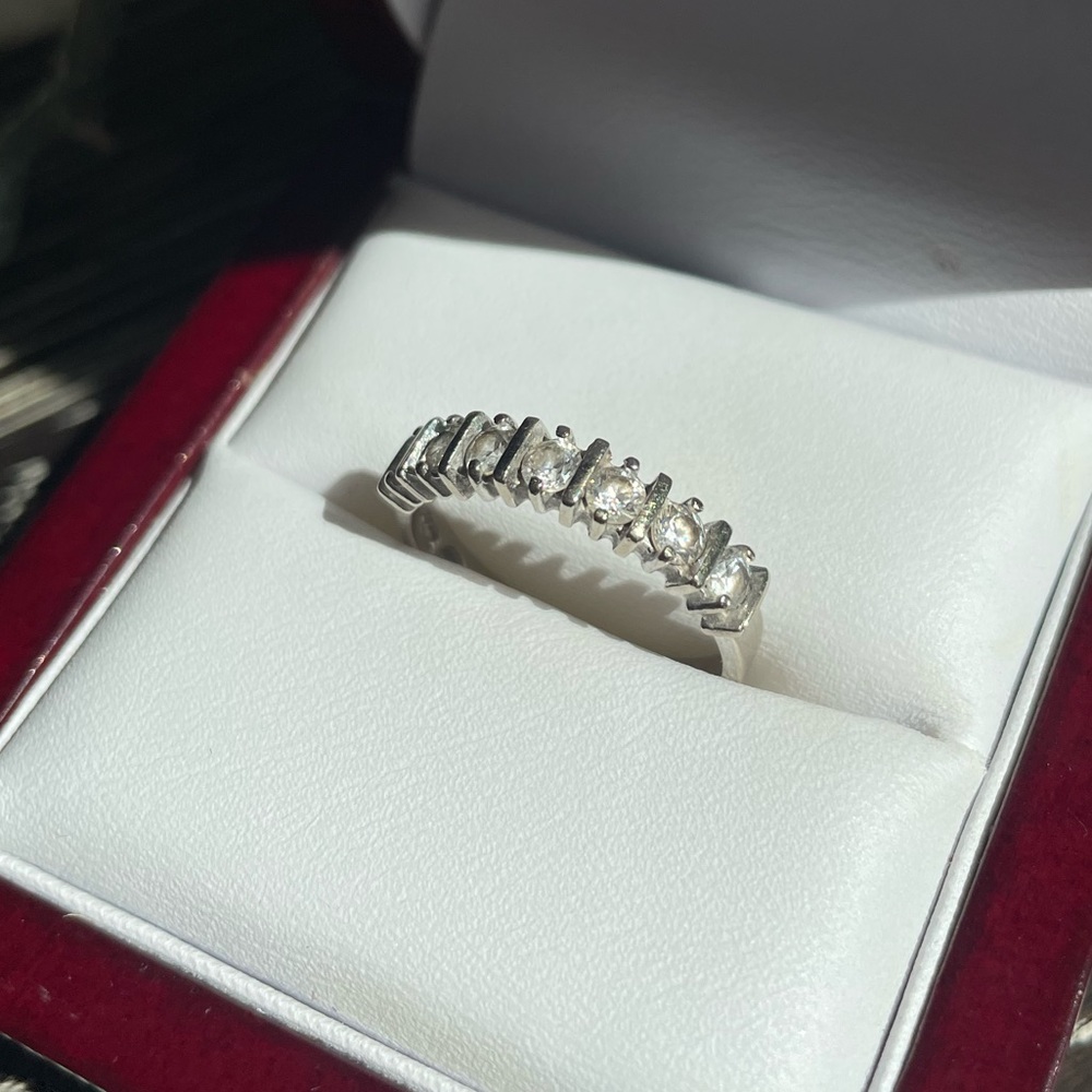 10k White Gold Simulated Diamond Band Ring